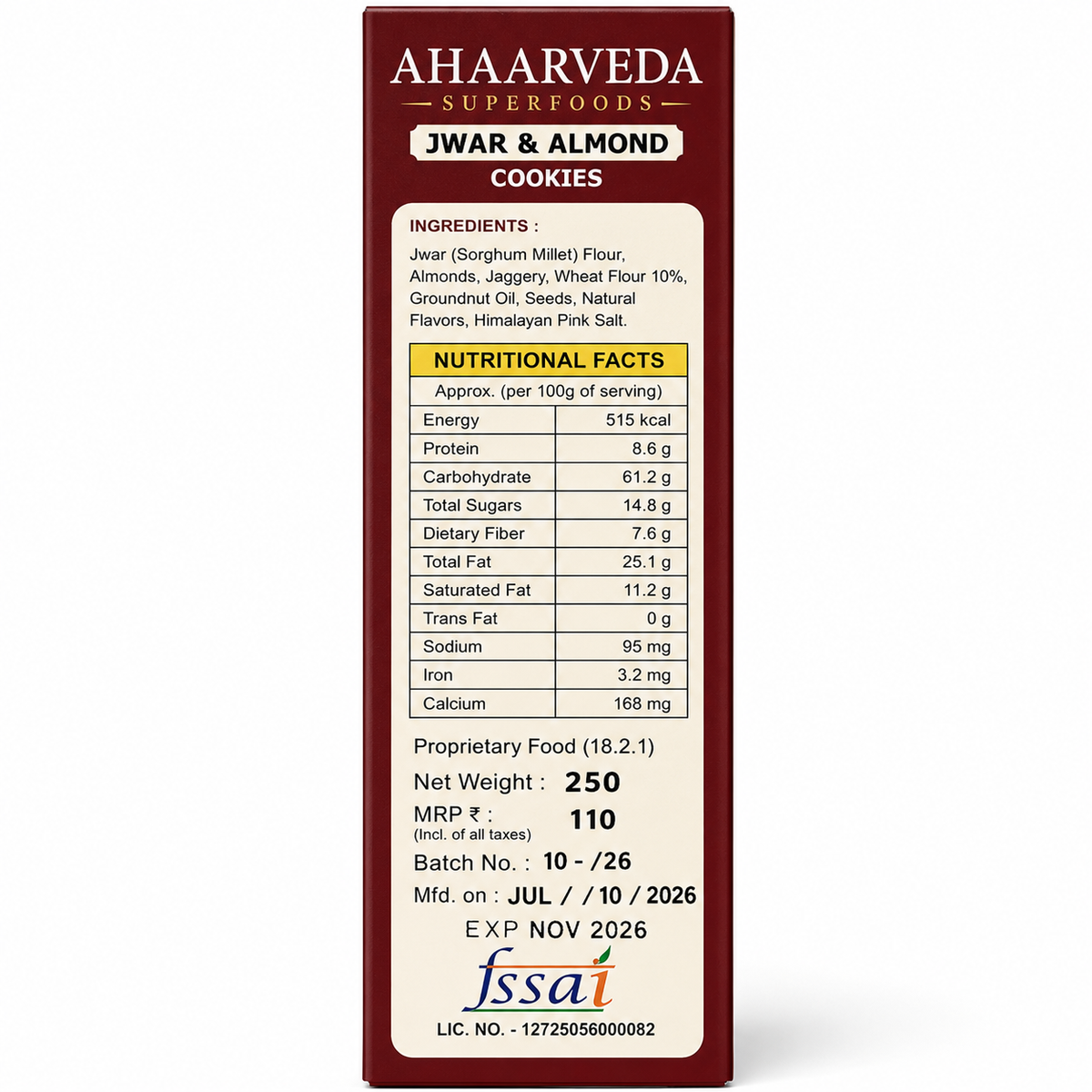 Komalika Jowar (Sorghum) Cookies 250gm – Wholesome & Fiber-Rich Millet Cookies